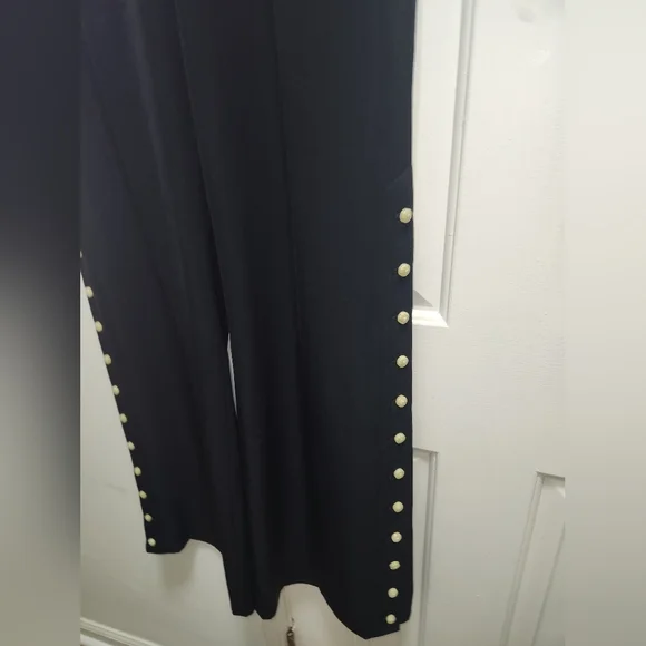 Anthropologie LEIFSDOTTIR Black Wide-Leg Pants with Button Detail SIZE 12 - Picture 4 of 9